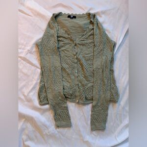 FRYE Seagrass Button Pointelle Stitch Cardigan Sweater